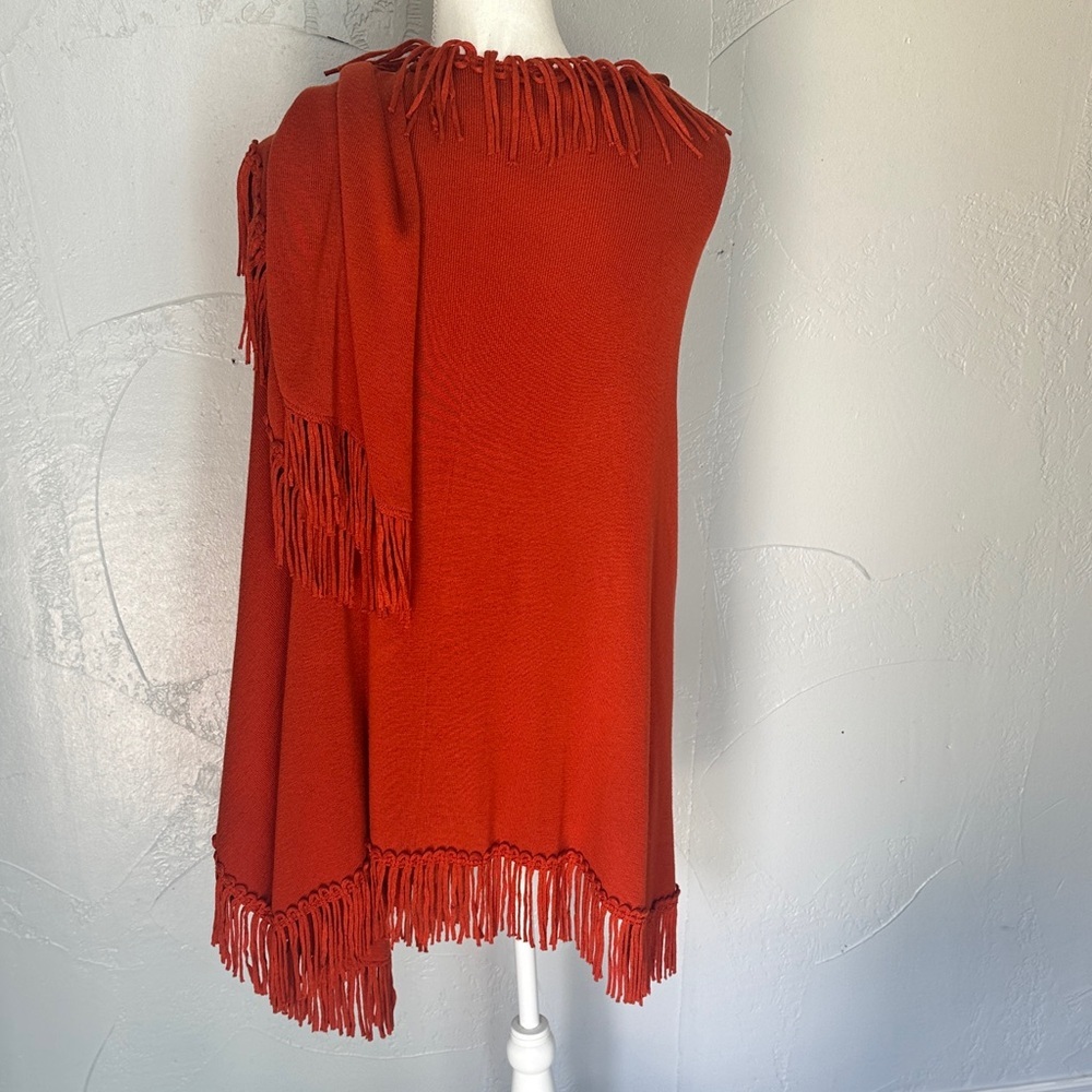 Boho Fringed Open-Front Shawl Wrap – Rust Orange - Picture 5 of 9